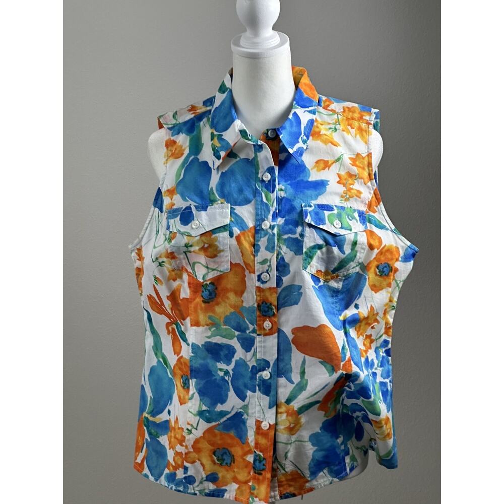 Jones‎ New York Sport Petite PL Sleeveless Floral Blouse Two Front Pockets - Picture 16 of 16